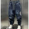 2024 Autumn Men's Fleece Jeans Stretchable Loose