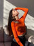 Autumn Winter Ribber Knitted T Shirts Women Green Spring Cut Out