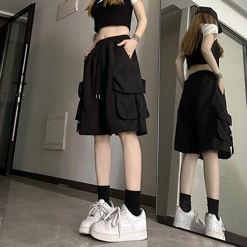 Y2K Cargo Shorts Women Harajuku Oversized Wide Leg Shorts Streetwear Fashion