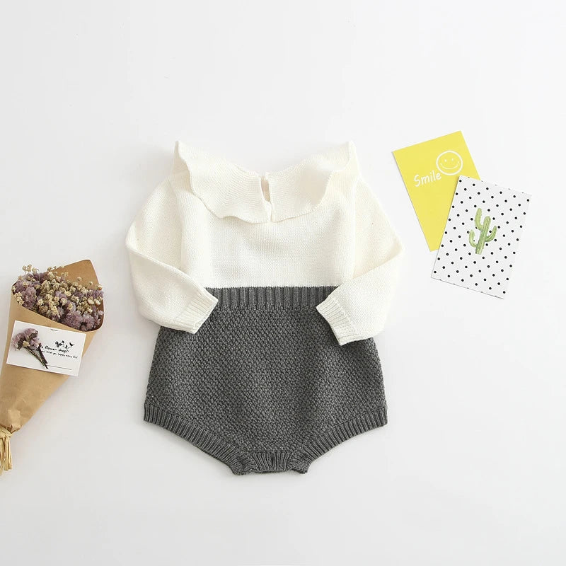 Kids Romper Baby Girl Long Sleeve Knitting Romper Girls Patchwork Jumpsuit