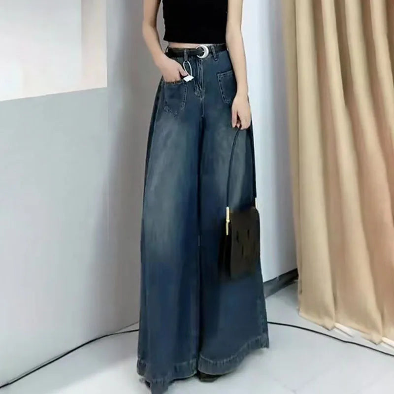 Y2K Loose Wide Leg Jeans Women Vintage Washed Denim