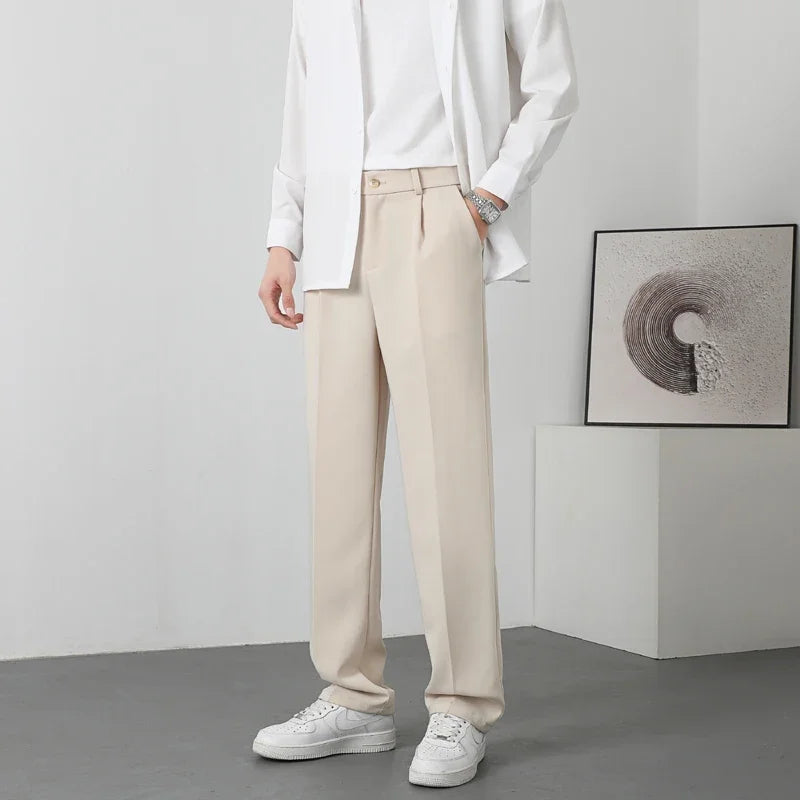 Lightweight Chino Pants Korean Fashion Pleated Trousers