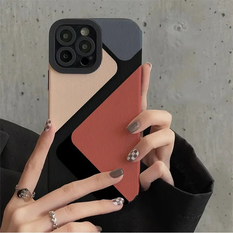 Patchwork Color Block Triangle Phone Case For iPhone Soft Cover