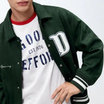 Autumn Fashion: Stylish Suede Varsity Jacket with American Flair for Men