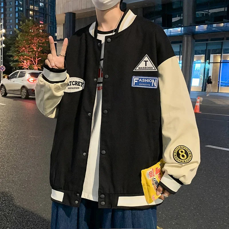 Trendy Korean Style Men's Baseball Jacket Loose Fit Casual Sports