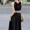 Halter Hollow Sleeveless Tassel Solid Color Simple and Generous Hem Holiday