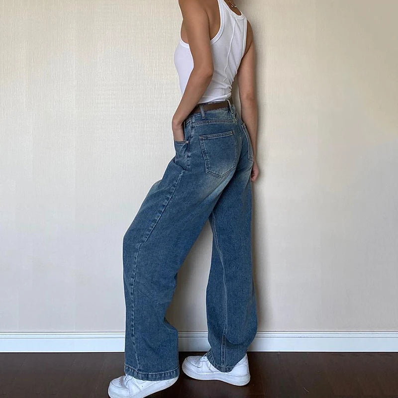 Vintage High-Waisted Y2K Baggy Jeans for Women