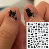 Cartoon Black Cat Nail Stickers Cute Graffiti Painting Kitten Designs