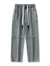 2024 Retro Blue Men's Jeans Large Size String Banding Wide Leg