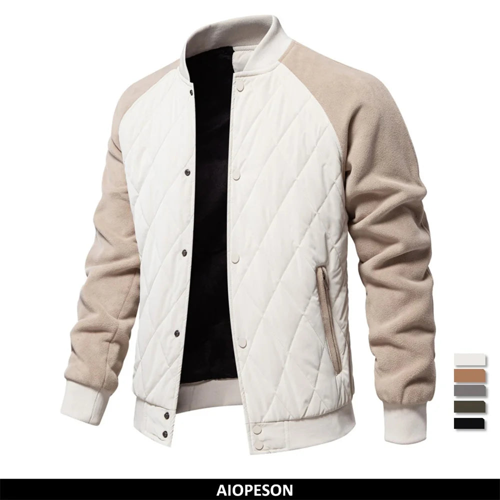 Mens Patchwork Thick Fleece Lined Bomber Jacket