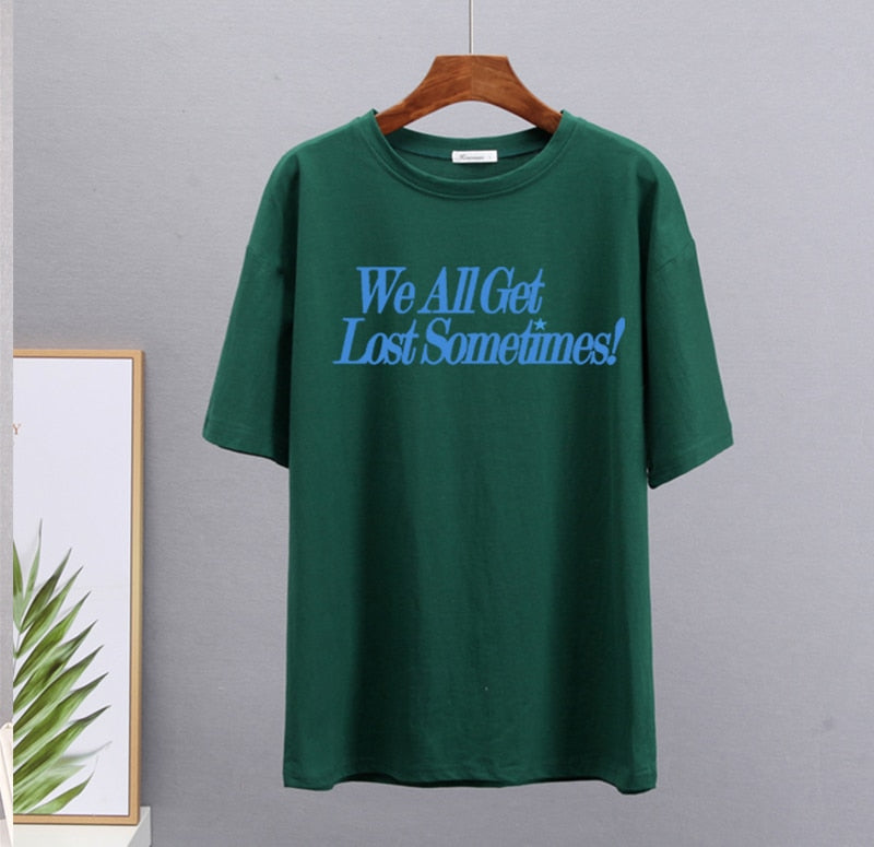 Summer Elegant Letter Print T-shirts for Women Hirsionsan Oversized All-match Tees, Casual Cotton Short Sleeve Tops, Female
