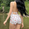 Cherry Print Bodysuit Spaghetti Strap Backless Bandage Sleeveless