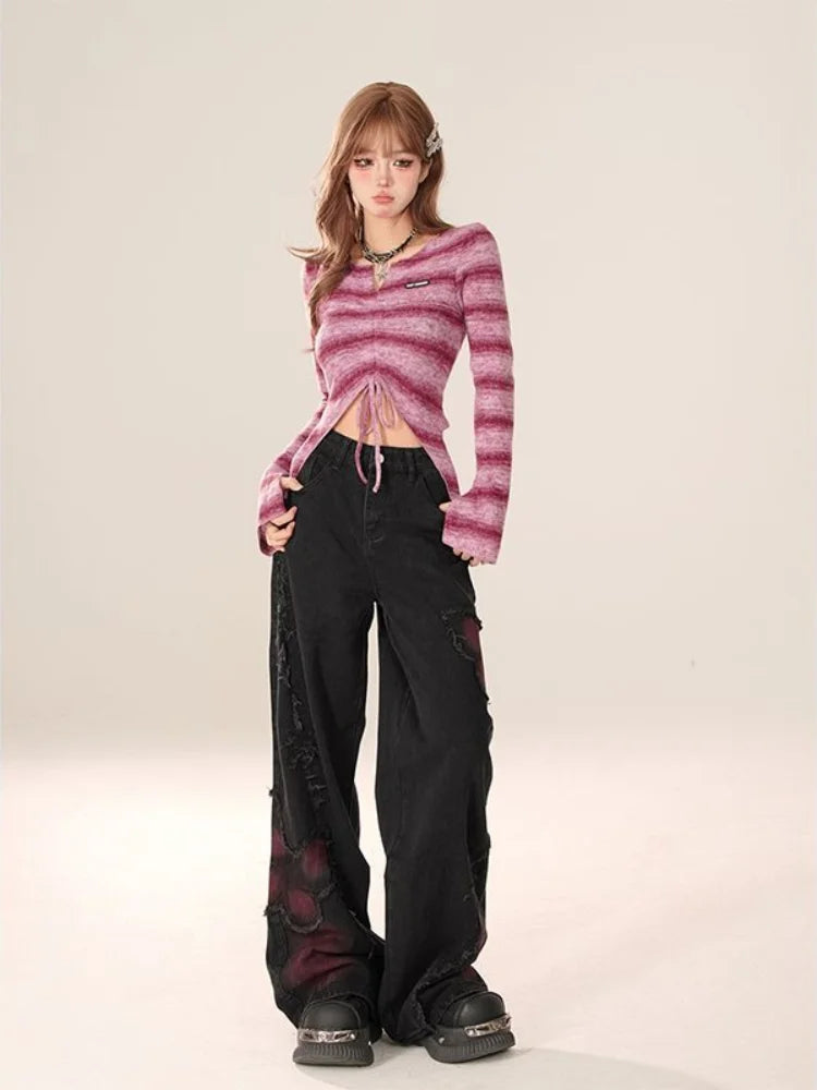 Gothic Goth Butterfly Y2k Jeans Women Retro Vintage