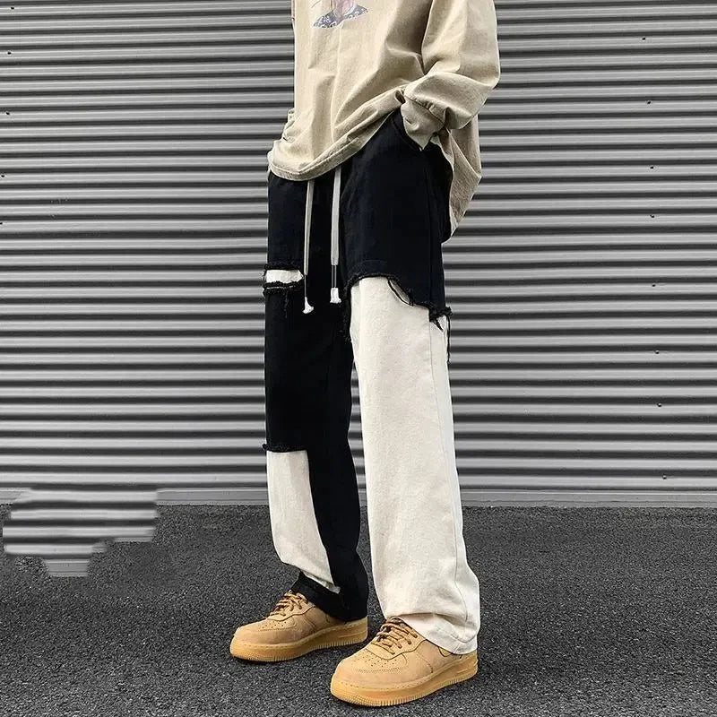 Spring Autumn Contrast Color Elastic Waist