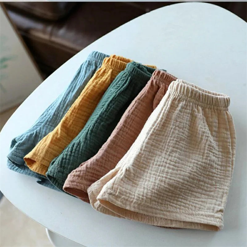 Cotton Linen Kids Girls Shorts Solid color Summer Boys Five-point Pants