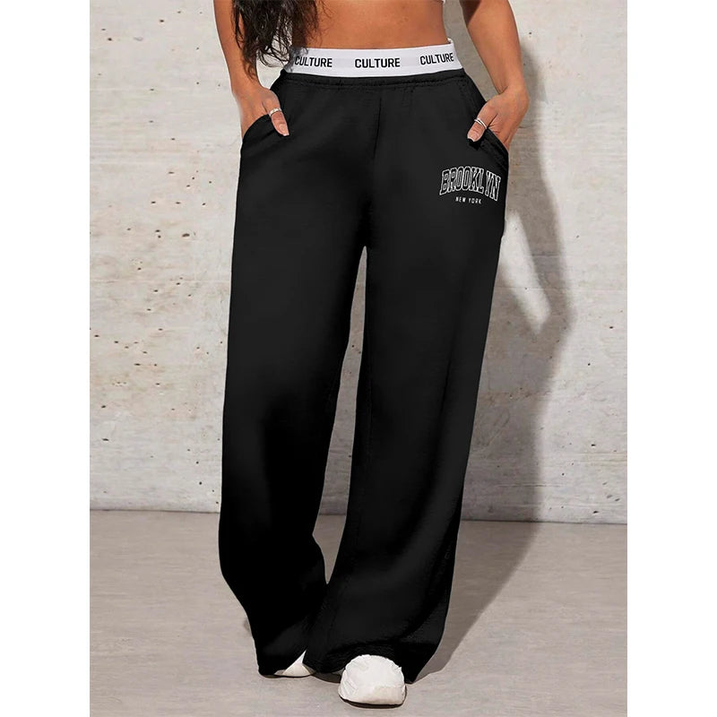 Letter Print Wide Leg Sweatpants