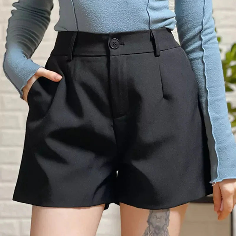 Women Black High Waist Office Shorts Korean Fashion