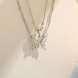 Korean Crystal Egirl Punk Necklace - Y2K Butterfly Pendant for Women's Fashion Jewelry Gift Christmas