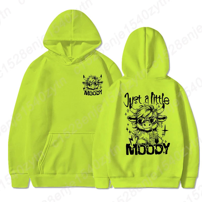 Cattle Moody Letter Print Hoodie Women Casual Pullover