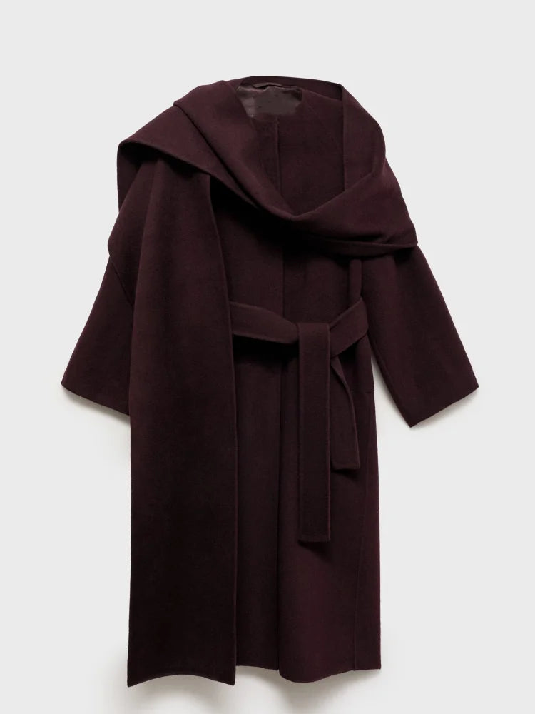 2024 Red Elegant Woolen Overcoat Chic Outerwear