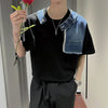 Fake Two-piece Denim Patchwork T-shirt Men Summer Short Sleeve Loose Casual
