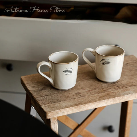 Original Nordic Beige Glossy Ceramic Mugs with a Minimalist and Retro Grip