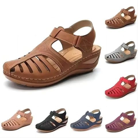 Women Wedge Sandals Vintage Anti-slip Leather Casual Platform Retro Shoes