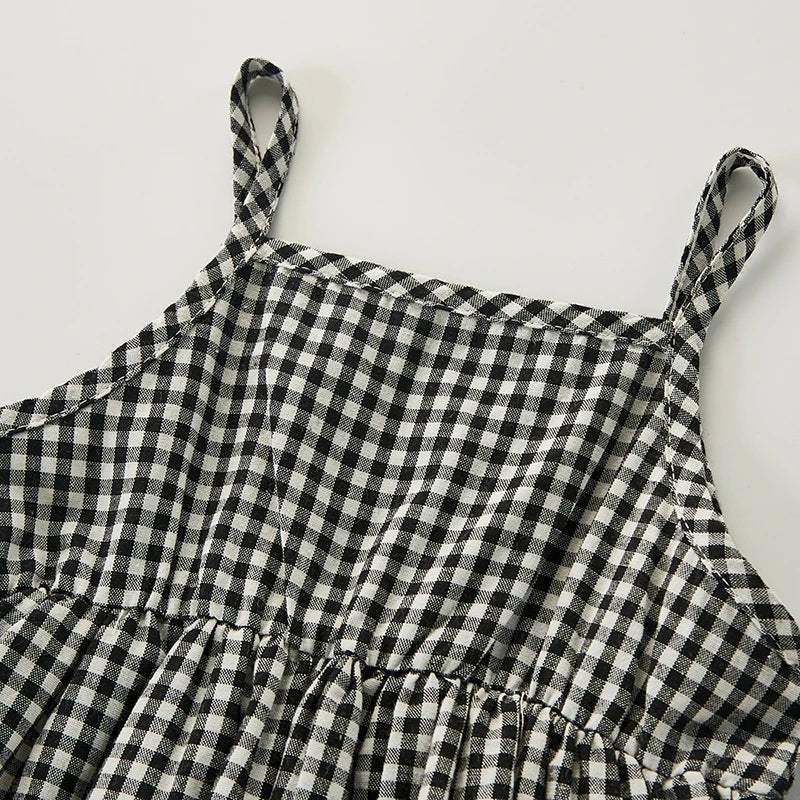 Baby Girls Jumpsuit+Hat Sleeveless Cotton Plaid Toddler Baby Girl Dress Romper