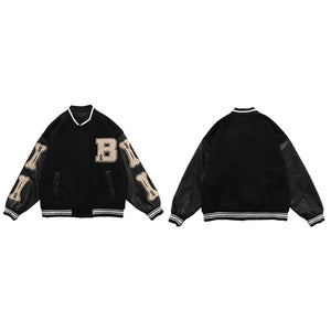 Varsity Bomber Jacket Letter Patchwork Streetwear Casual Coat