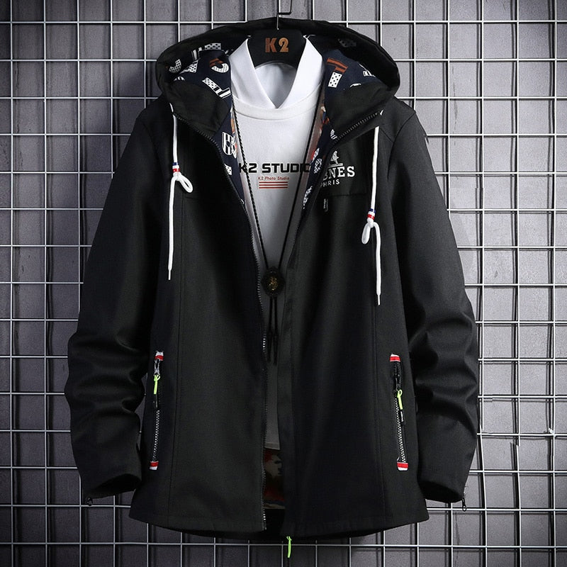 Zipper Spring Autumn Casual Solid Color Hooded Jackets Male