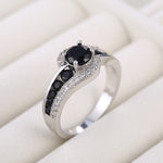 Huitan Special-interest Black Stone Women Wedding Ring Dazzling Crystal Zircon Delicate