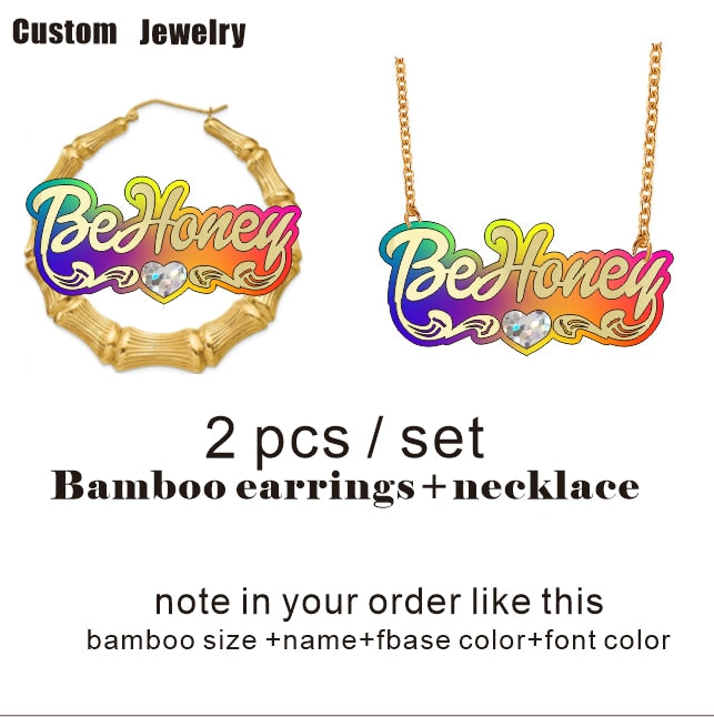 Simple Personality Acrylic Custom Name bamboo Earrings Cartoons rainbow Name Necklace  Jewelry Christmas Gift C4