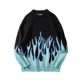 Flame Knitted Sweater Women Hip Hop Red Blue Flame Pullovers