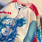 Girl Embroidery Jacket Anime Japanese Fashion Graphic Oversized Kawaii Teens Clothing