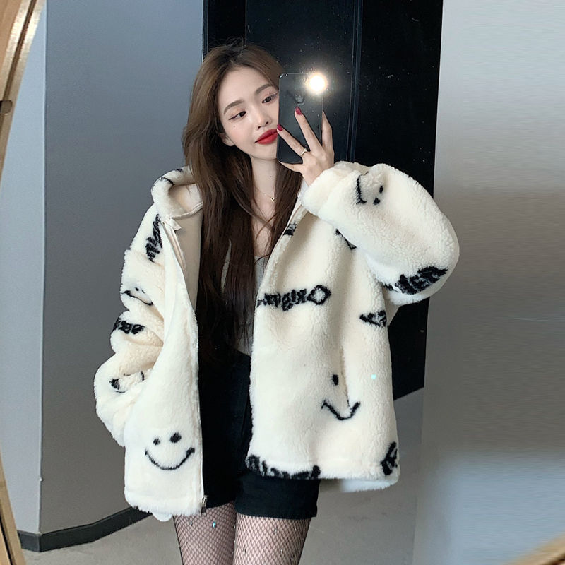 Winter Warm Lamb Velvet Cardigan Harajuku Korean Tops Sweatshirt