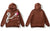 Skeleton Patch Fleece Hooded Mens Harajuku Winter Cotton Pullover Brown