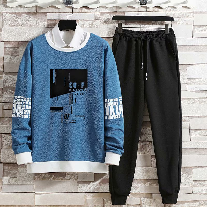 Long sleeve Print T Shirts+Solid color jogger