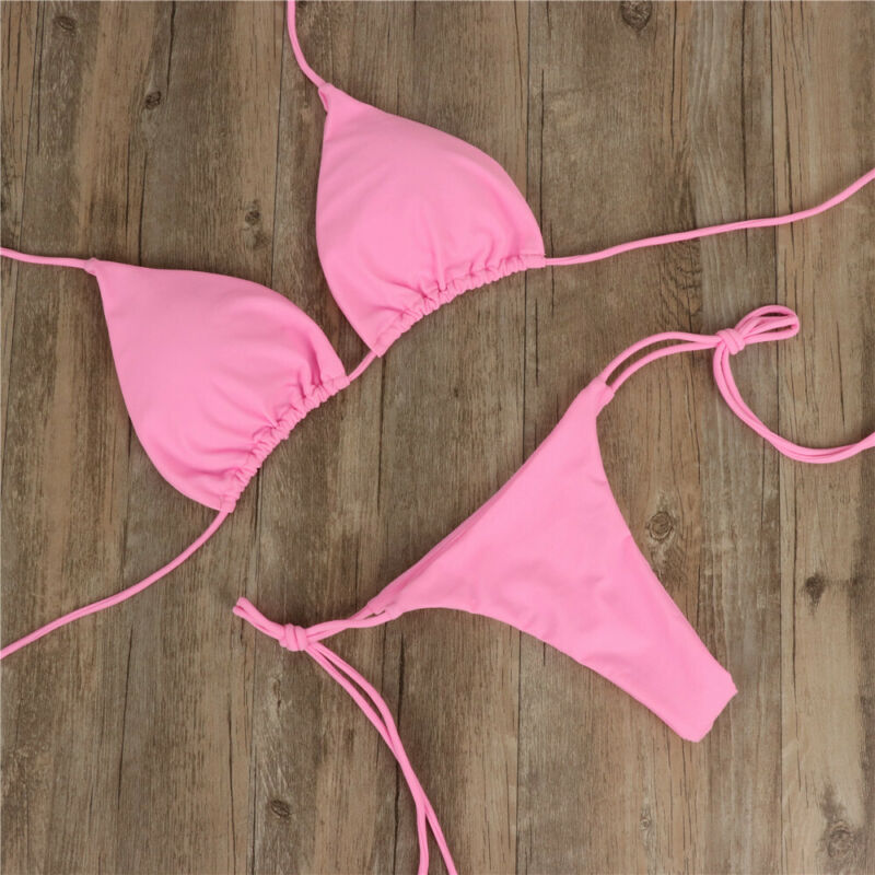 Summer Beach Swimwear Sexy Bikini Set with Bra and Tie-Side G-String Thong