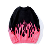 Flame Knitted Sweater Women Hip Hop Red Blue Flame Pullovers