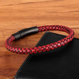 Leather Bracelet Simple Black Stainless Steel Button Neutral