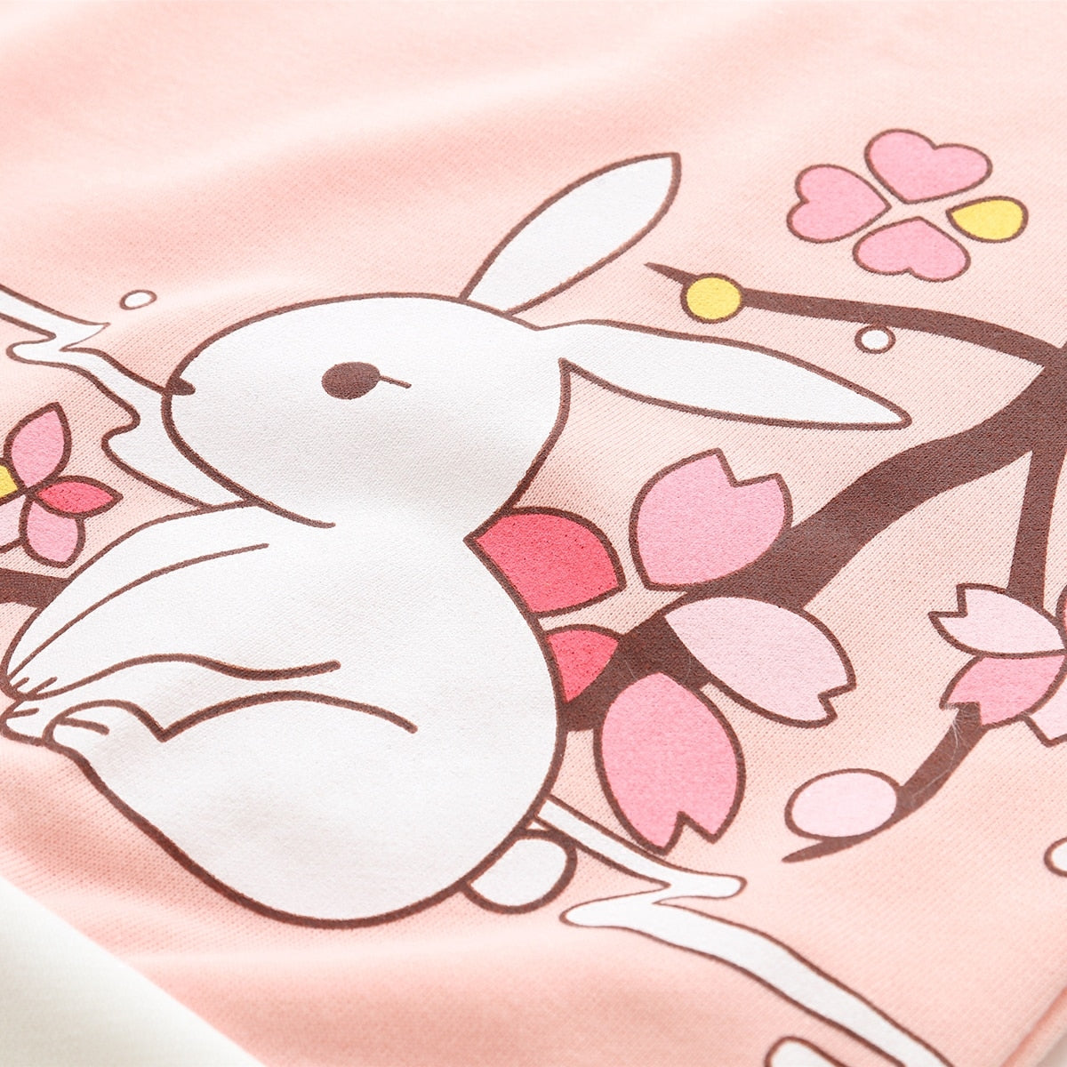 Japanese Cute Anime Graphic Pink Hoodies Pullover Mori Girl Kawaii Bunny Cartoon
