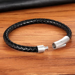 Leather Bracelet Simple Black Stainless Steel Button Neutral
