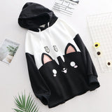 Japanese Kpop Clothes Womens Cute Pullover Sweatshirt Harajuku Lolita Black Cat Graphic Kawaii