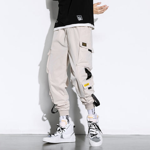 New Hip Hop Joggers Cargo Pants Multi-Pocket Ribbons Man Sweatpants