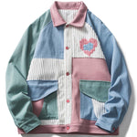 Jacket Furry Heart Colorful Patchwork Pockets Outwear
