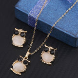 Gold Plated Opal Jewelry Sets For Woman Cubic Zirconia Water Drop Necklace Pendant Earrings