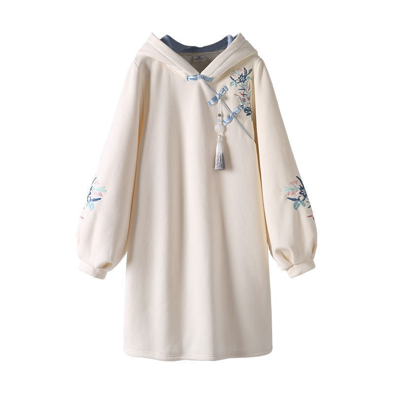Sweatshirt Stitching Vestido Cheongsam Oversized Embroidery Dress Spring