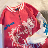 Girl Embroidery Jacket Anime Japanese Fashion Graphic Oversized Kawaii Teens Clothing