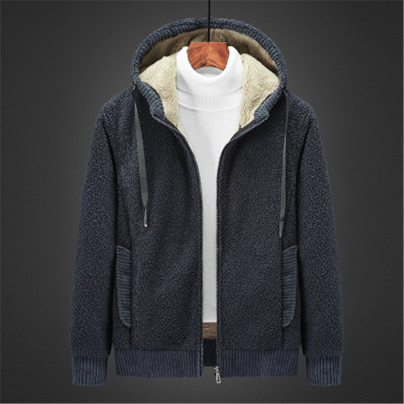 Winter Thick Fleece Hoodies Men Casual Jacket Fur Lining