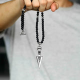 Necklace Stainless Steel Arrow Pendant Matte Black Glass Beaded Necklace